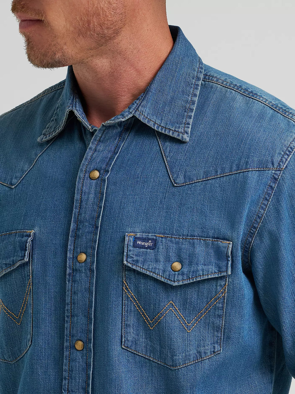 Wrangler Men's Denim Long Sleeve Snap Shirt