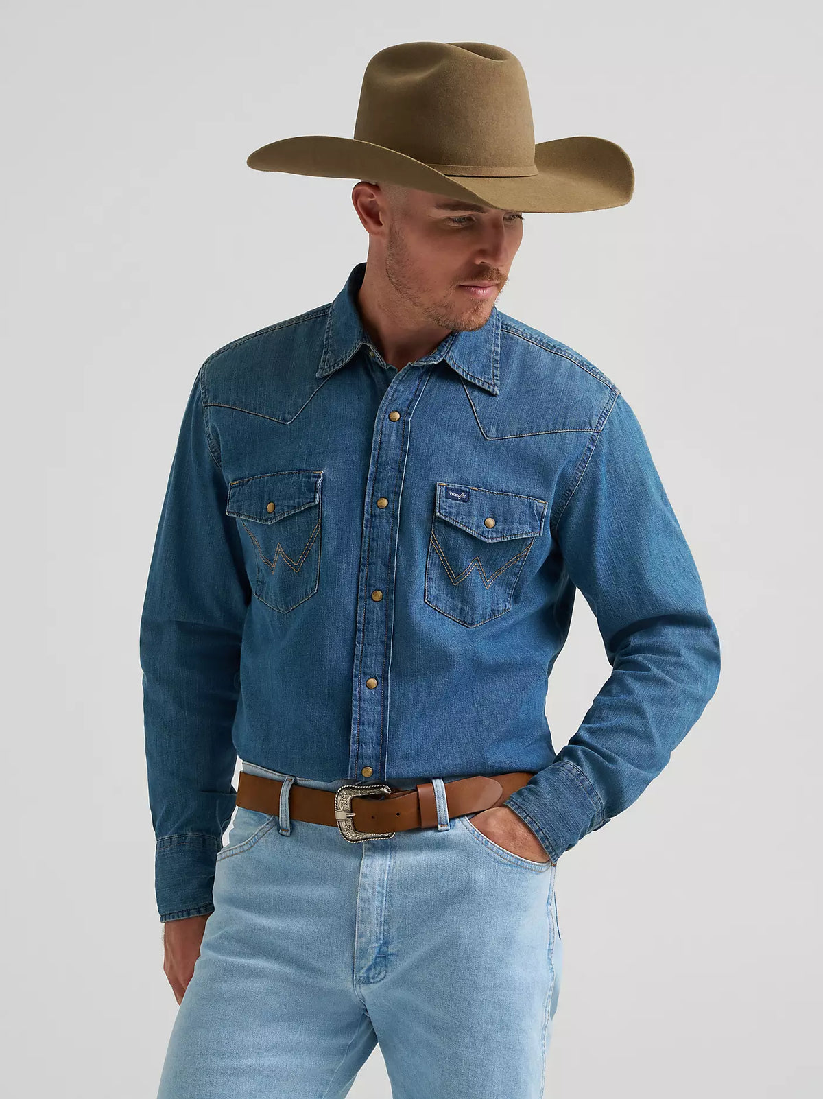 Wrangler Men's Denim Long Sleeve Snap Shirt
