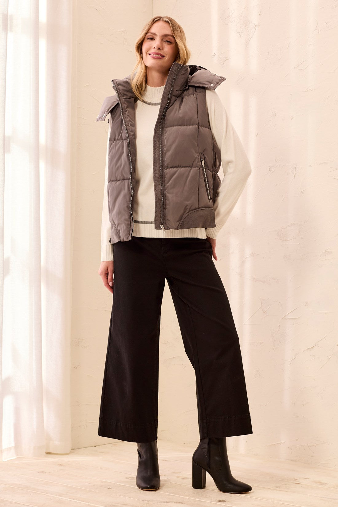 Tribal Women's Quilted Removable Hood Vest