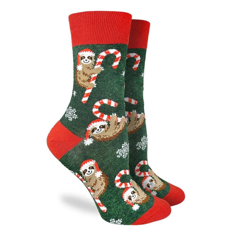 Good Luck Sock Women's Candy Cane Sloths Socks