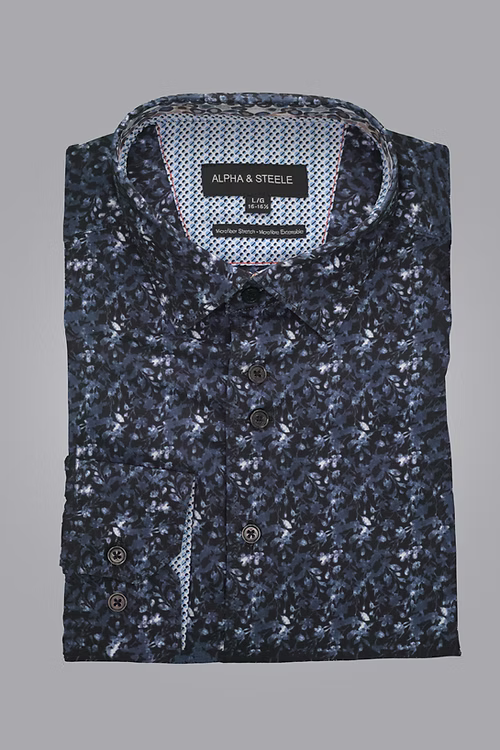 Alpha & Steele Men's Printed Microfibre Dress Shirt