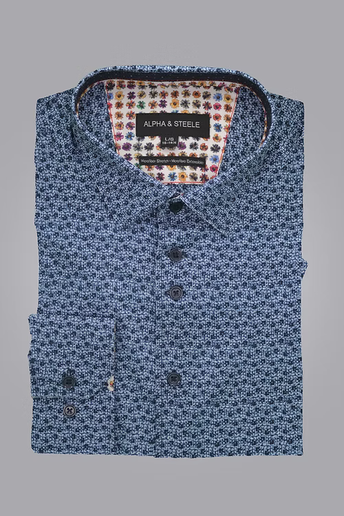 Alpha & Steele Men's Printed Microfibre Dress Shirt