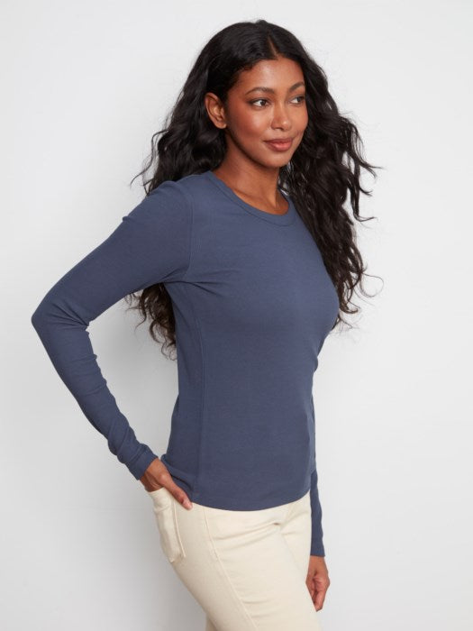 Charlie B Women's Tencel Rib Long Sleeve Crew Neck Top