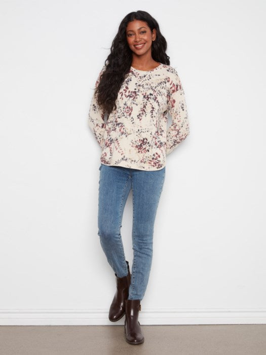 Charlie B Women's Long Sleeve Rounded Hem Crew Sweater