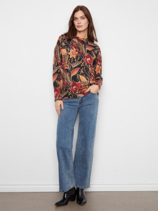 Charlie B Women's LS Drop Shoulder Zipper Detail Sweater
