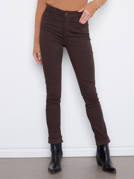 Charlie B Women's Cuffed Slim 5-Pocket Colored Twill Pants