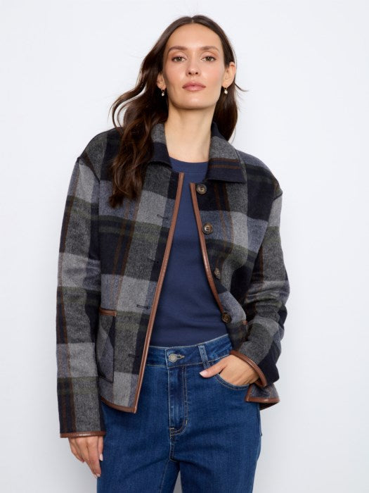 Charlie B Women's Reversible Plaid Leather Binding Jacket