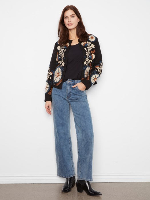 Charlie B Women's Edge to Edge Embroidered Basketweave Jacket
