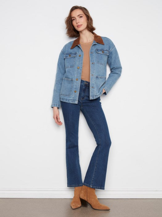 Charlie B Women's Contrast Corduroy Collar Denim Barn Jacket