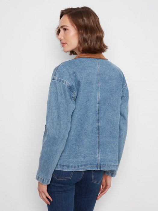 Charlie B Women's Contrast Corduroy Collar Denim Barn Jacket