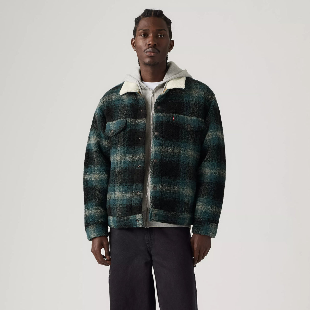 Levi's Men's Type 3 Sherpa Trucker Merle Plaid Jacket
