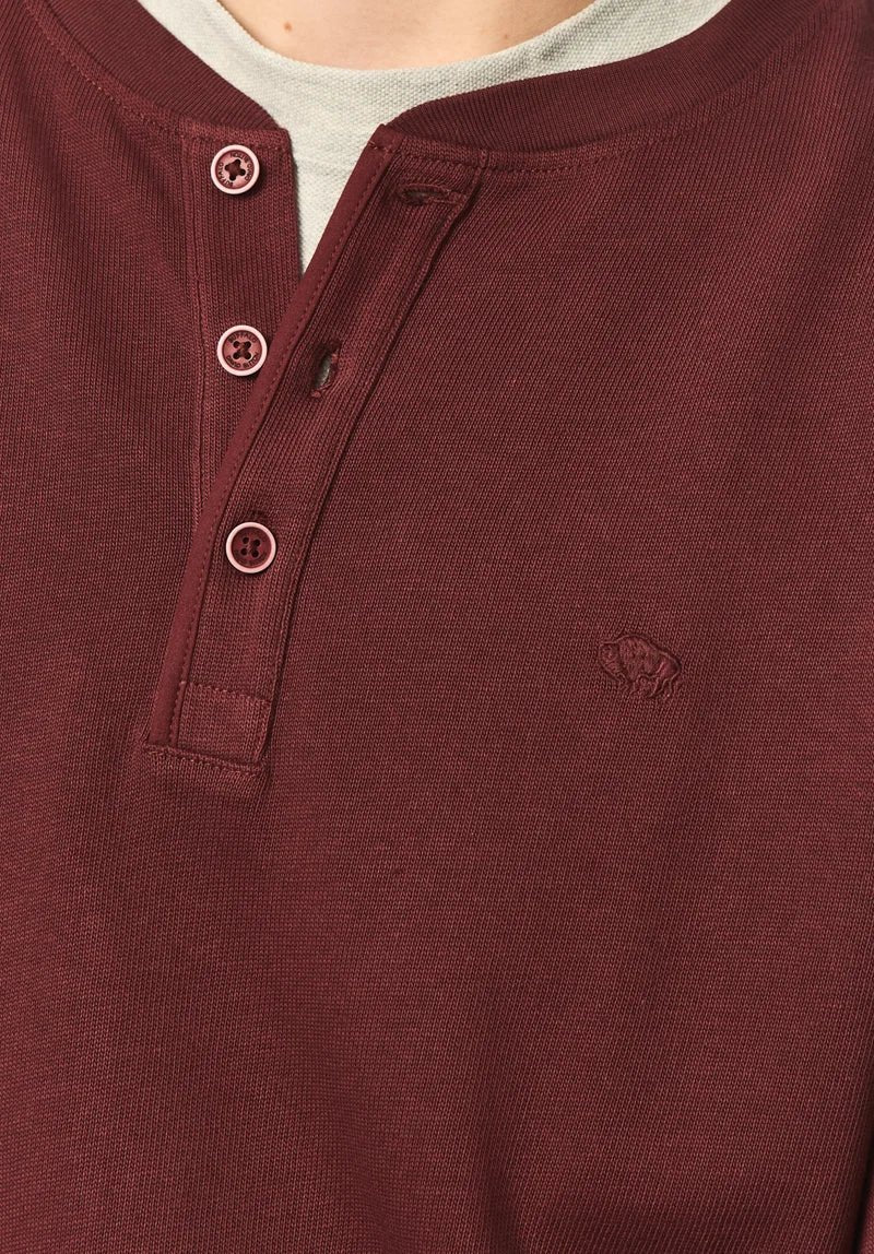Buffalo Men's Kambo Ribbed Long Sleeve Henley - Red Mahogany