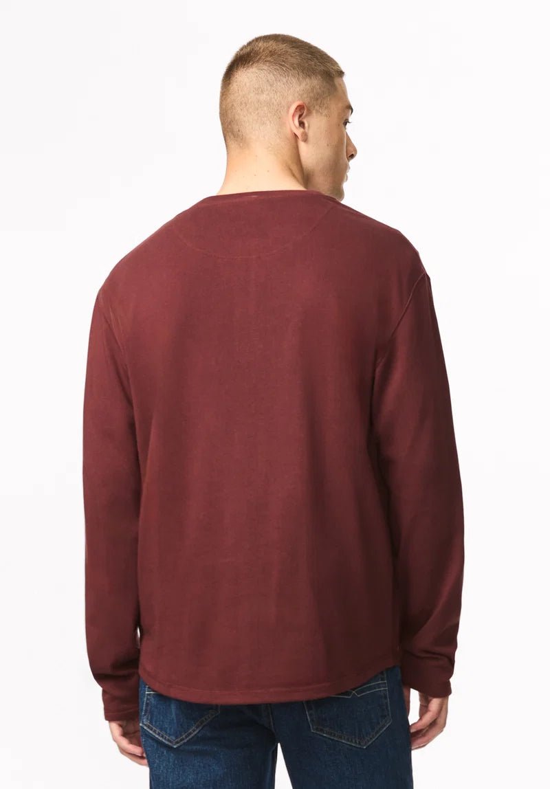 Buffalo Men's Kambo Ribbed Long Sleeve Henley - Red Mahogany