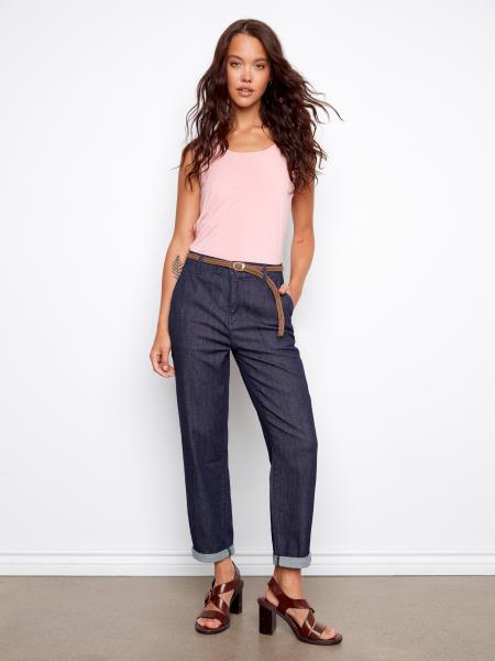 Charlie B Women's Belted Cross Hatch Denim Pants - A&M Clothing & Shoes - Westlock