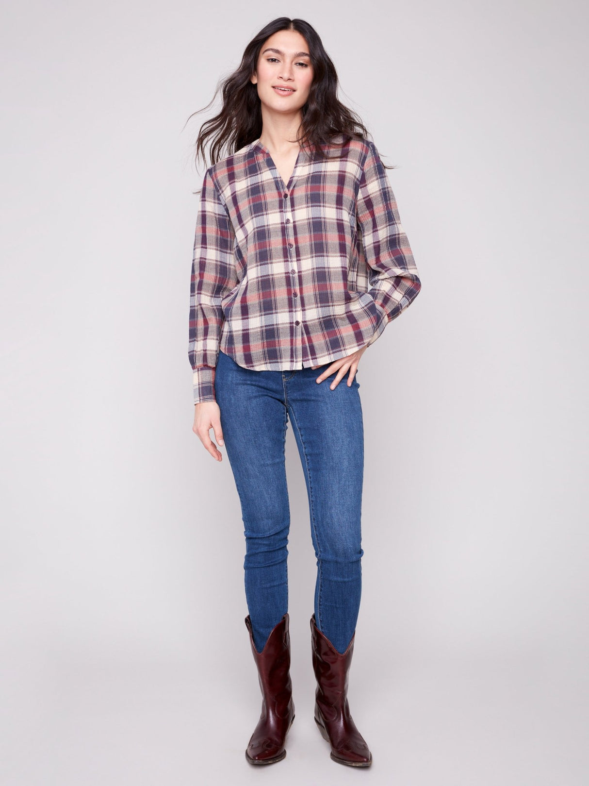 Charlie B Women's Bubble Plaid Button Down Shirt - A&M Clothing & Shoes - Westlock