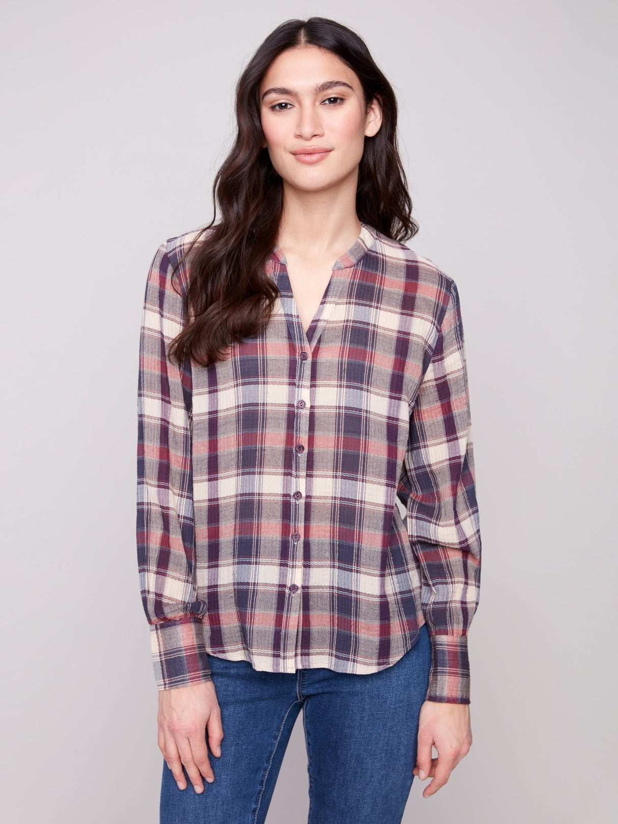 Charlie B Women's Bubble Plaid Button Down Shirt - A&M Clothing & Shoes - Westlock