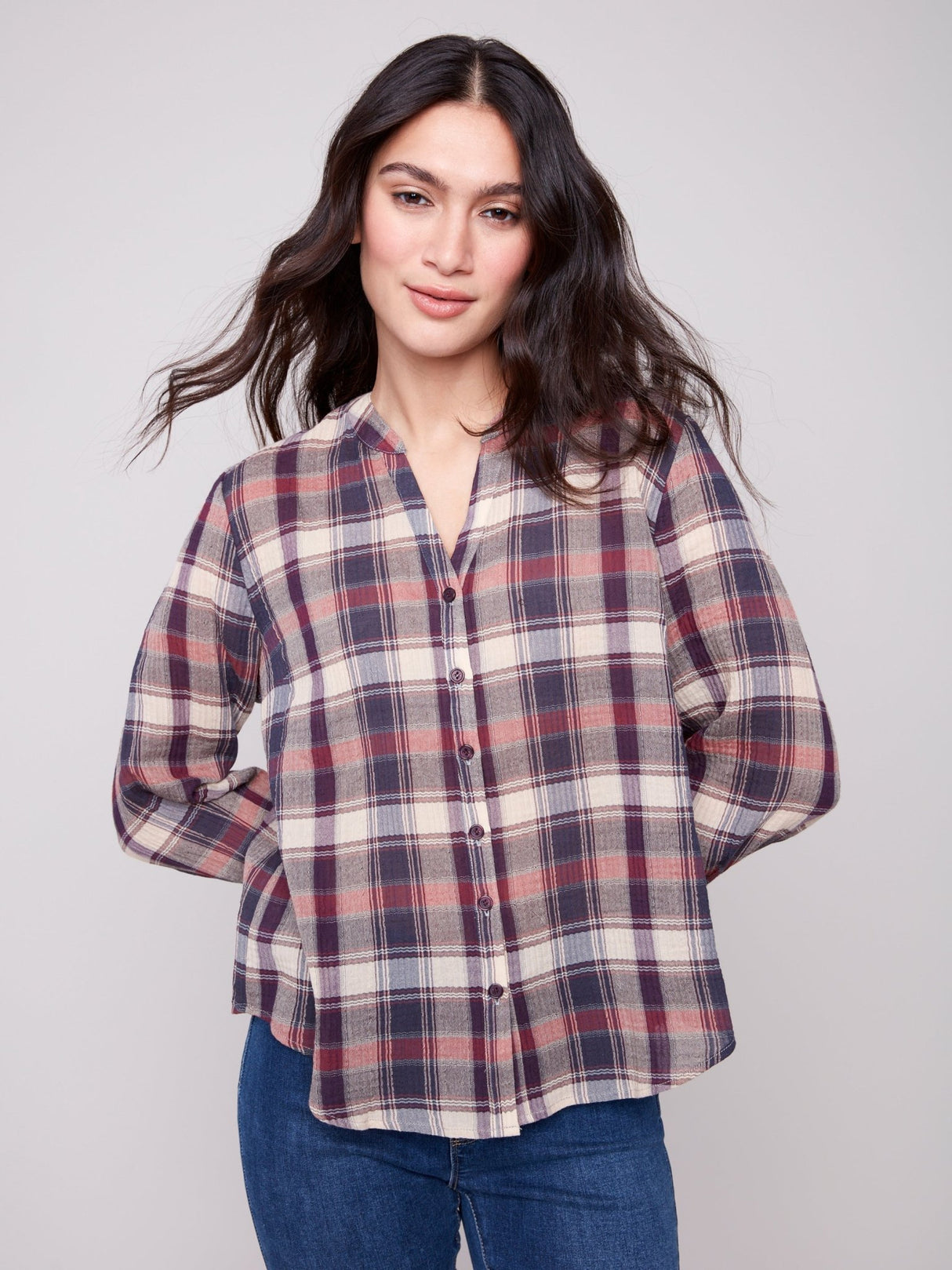 Charlie B Women's Bubble Plaid Button Down Shirt - A&M Clothing & Shoes - Westlock