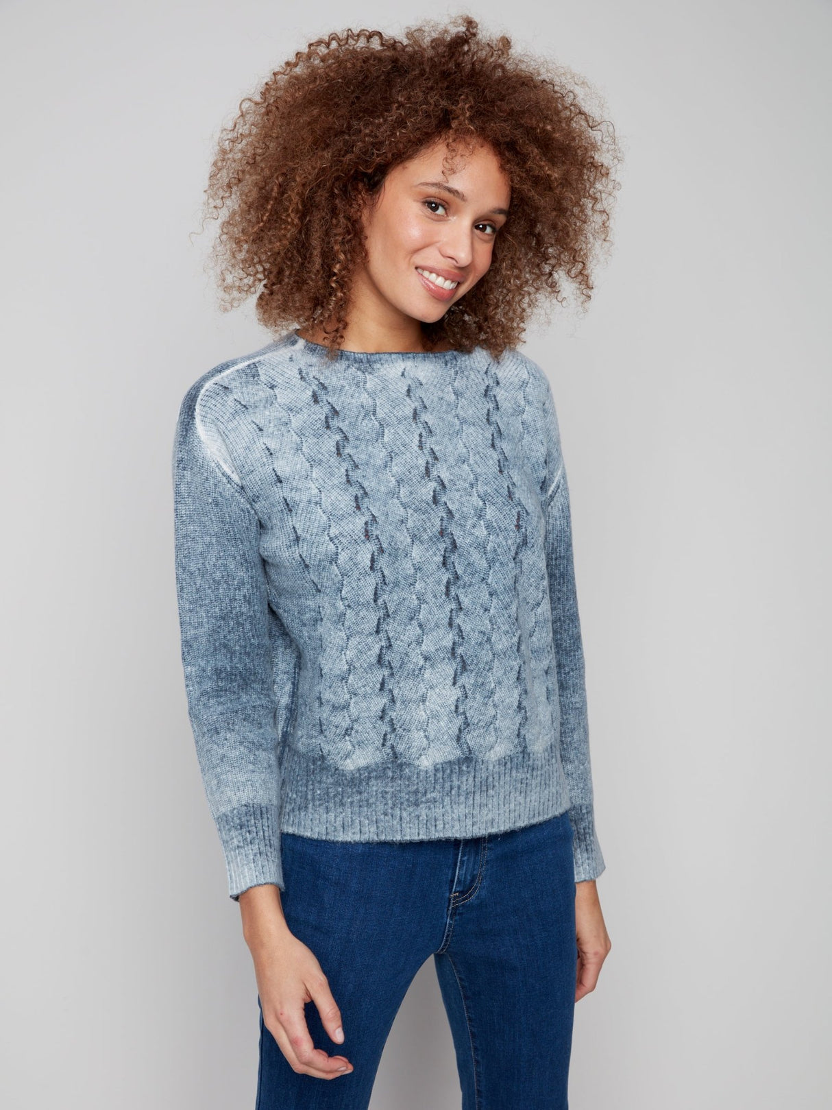 Charlie B Women's Crew Neck Fancy Stitch Sweater - A&M Clothing & Shoes - Westlock