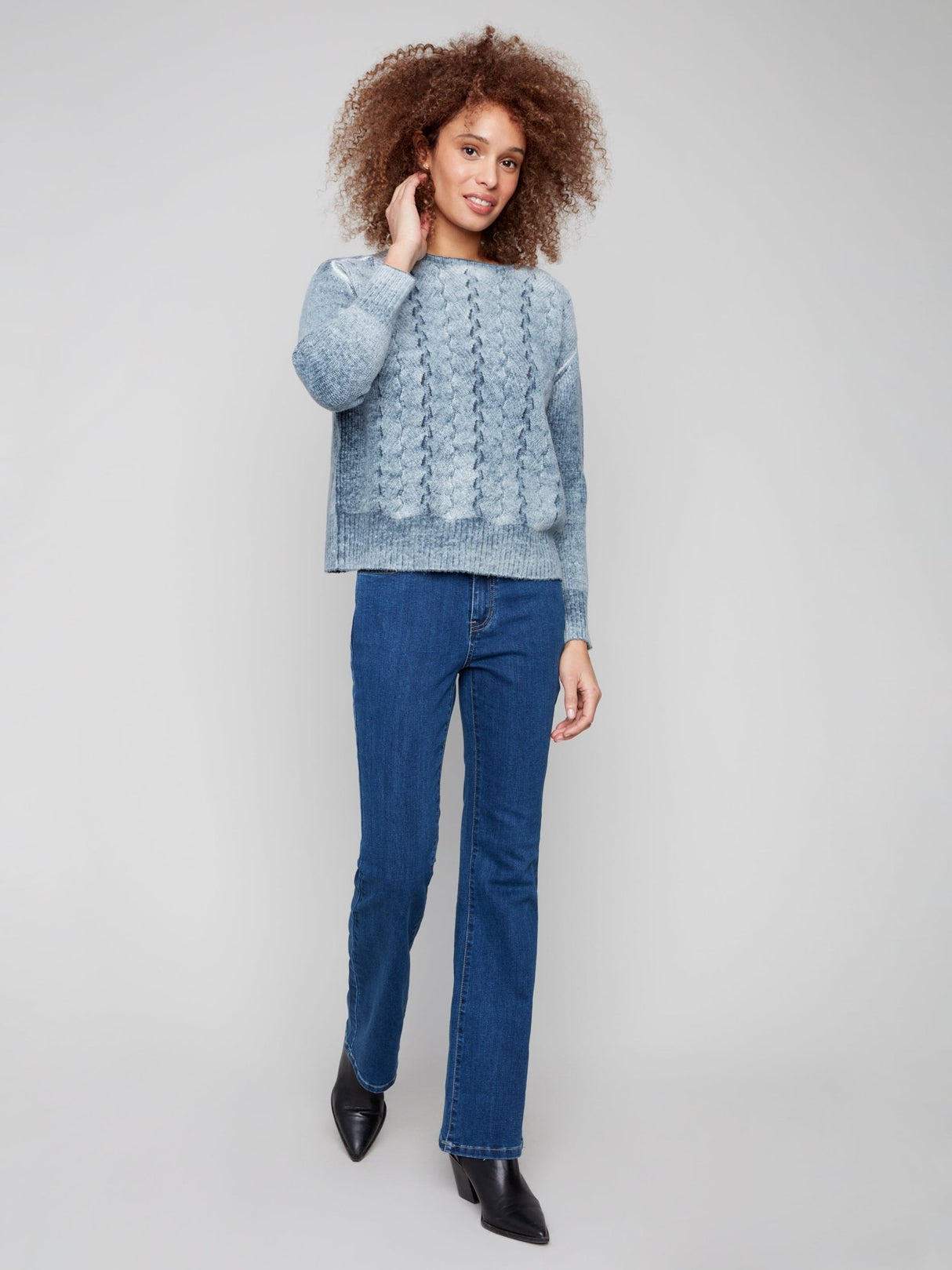 Charlie B Women's Crew Neck Fancy Stitch Sweater - A&M Clothing & Shoes - Westlock