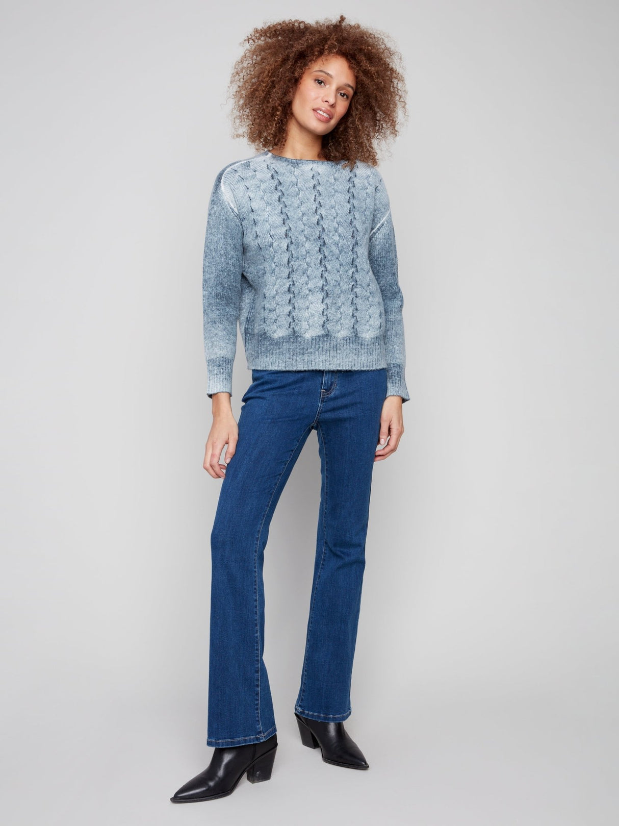 Charlie B Women's Crew Neck Fancy Stitch Sweater - A&M Clothing & Shoes - Westlock