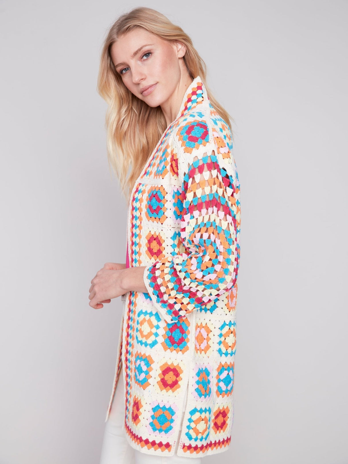 Charlie B Women's Crochet Long Cardigan - A&M Clothing & Shoes - Westlock