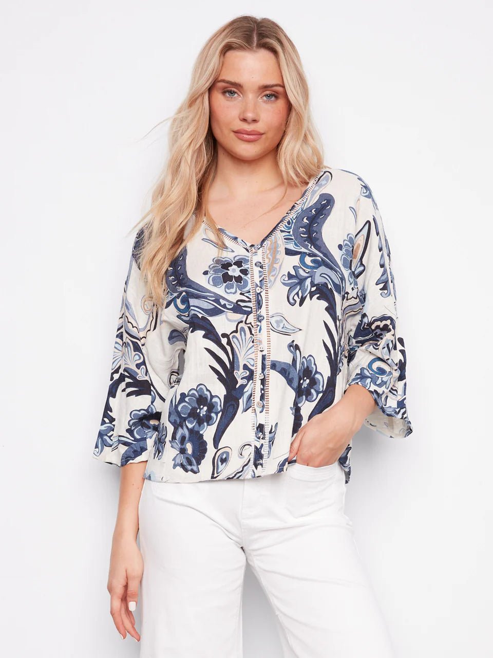 Charlie B Women's Dolman Sleeve Button Front Blouse - A&M Clothing & Shoes