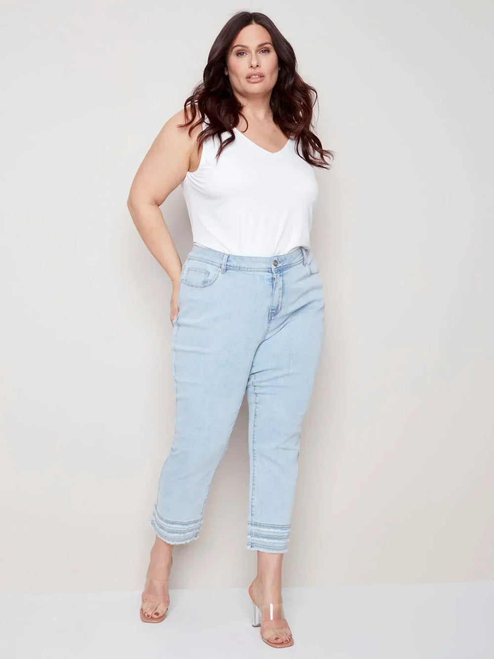 Charlie B Women's Frayed Ankle Jean Plus - A&M Clothing & Shoes - Westlock