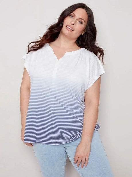 Charlie B Women's Ombre Striped Top Plus - A&M Clothing & Shoes