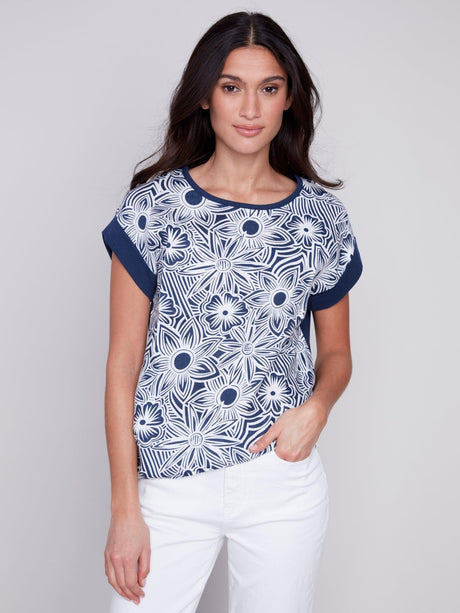 Charlie B Women's Printed Combo Top - A&M Clothing & Shoes