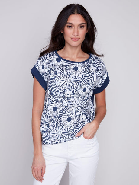 Charlie B Women's Printed Combo Top - A&M Clothing & Shoes - Westlock