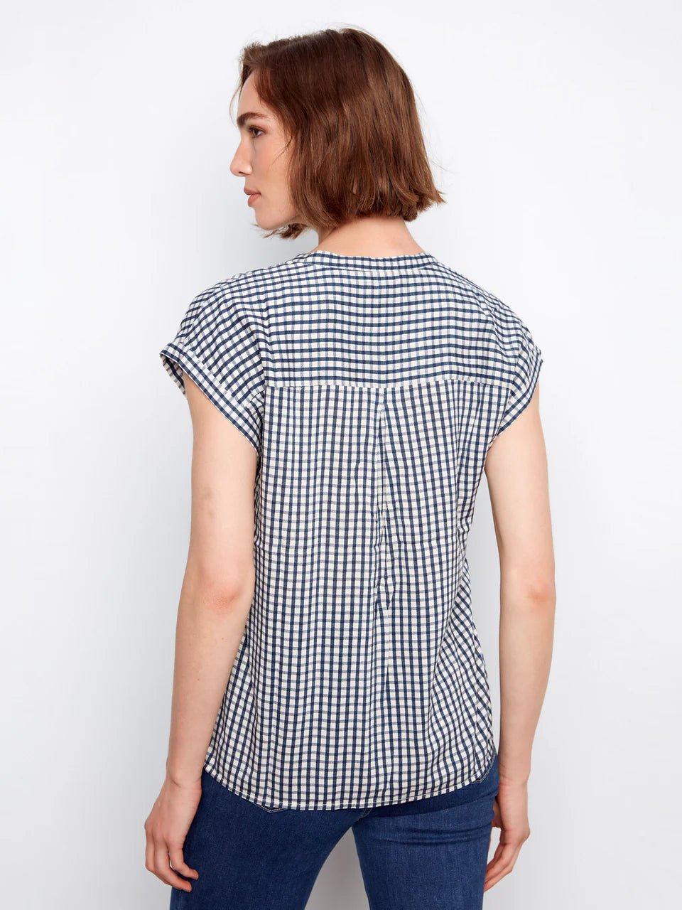 Charlie B Women's Printed Gingham Short Sleeve Blouse - A&M Clothing & Shoes