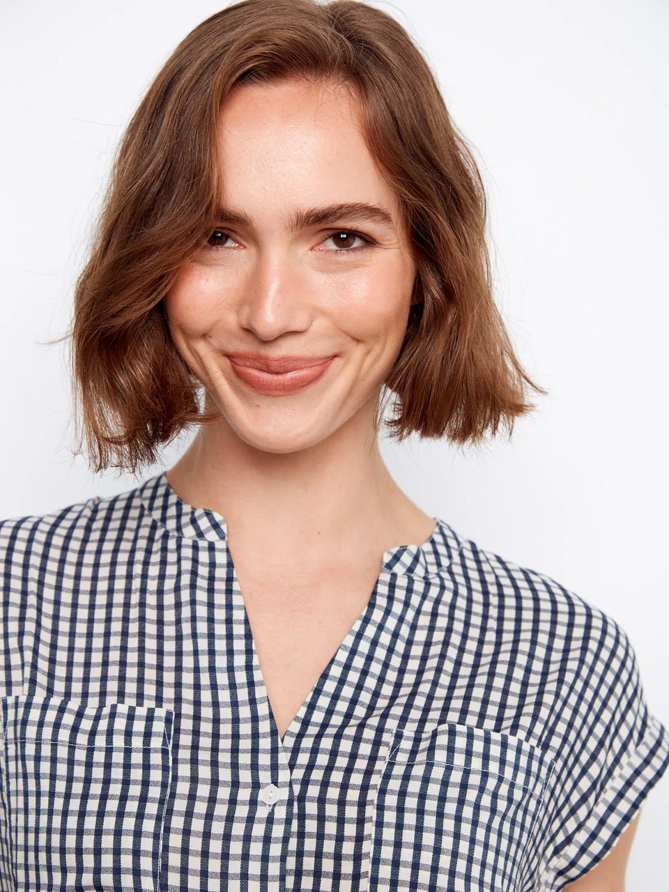 Charlie B Women's Printed Gingham Short Sleeve Blouse - A&M Clothing & Shoes