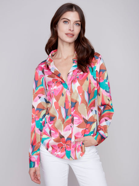 Charlie B Women's Printed Satin Shirt - A&M Clothing & Shoes - Westlock