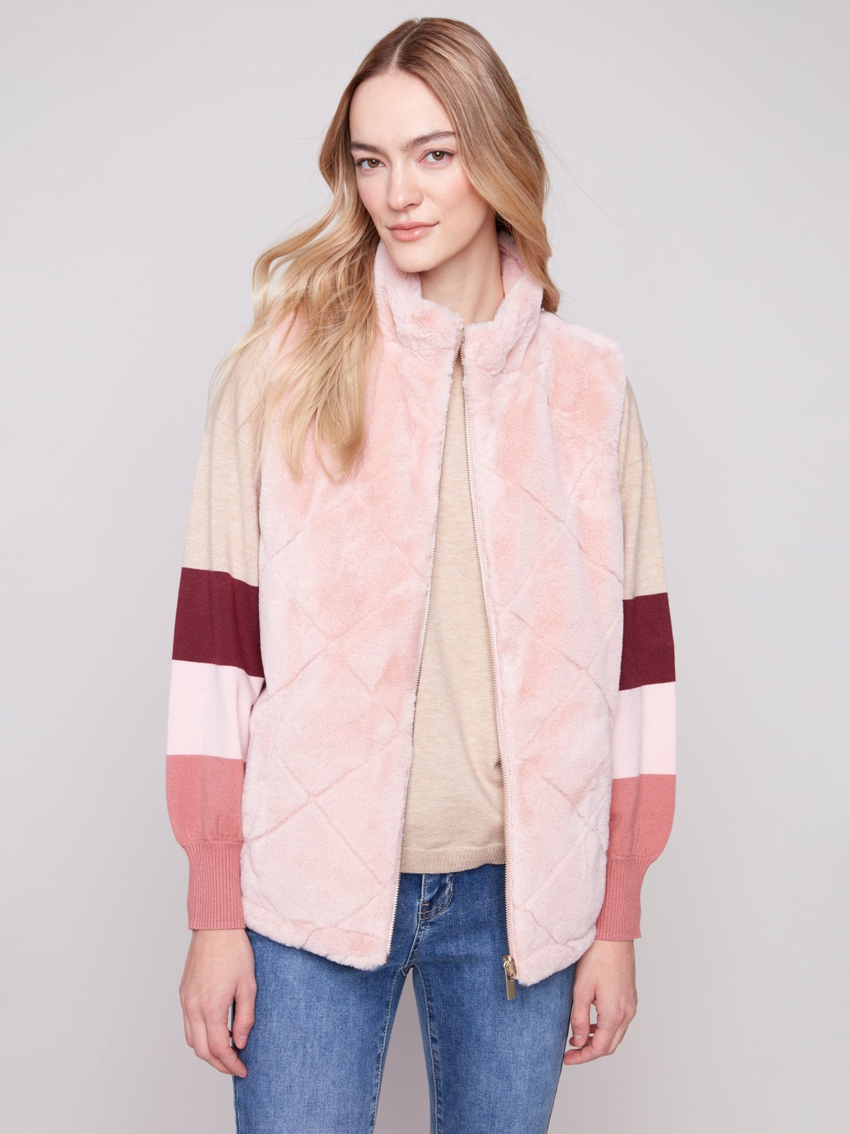 Charlie B Women's Reversible Quilted Faux Fur Vest - A&M Clothing & Shoes - Westlock