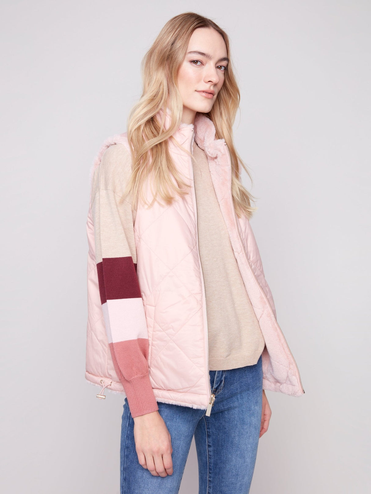 Charlie B Women's Reversible Quilted Faux Fur Vest - A&M Clothing & Shoes - Westlock