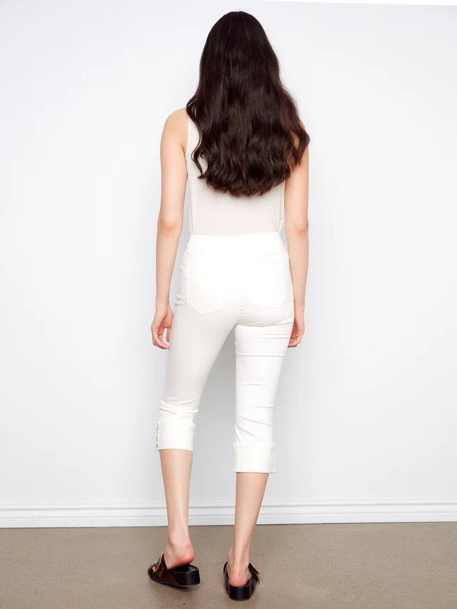 Charlie B Women's Twill Narrow Leg Cuff Snap Hem Pants - A&M Clothing & Shoes