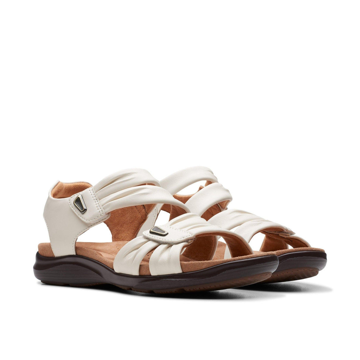 Clarks Women's Kitly Ave Off White Leather Sandals - A&M Clothing & Shoes - Westlock