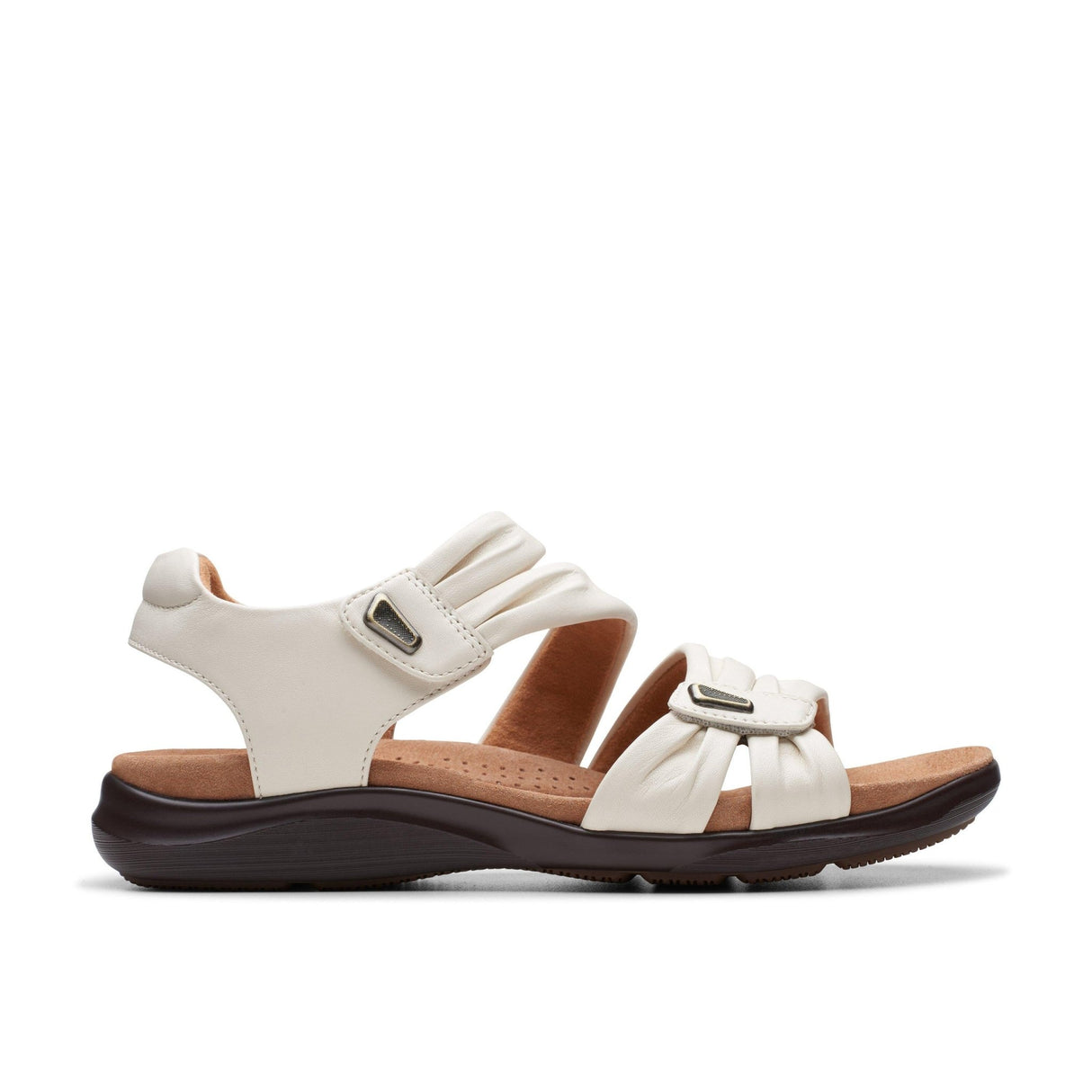 Clarks Women's Kitly Ave Off White Leather Sandals - A&M Clothing & Shoes - Westlock