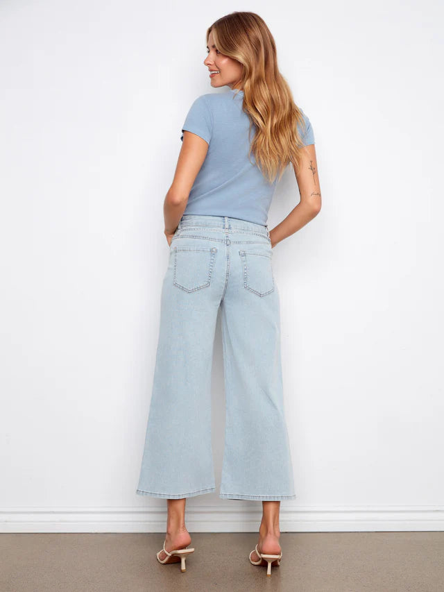 Charlie B Women's Belted Stretch Denim Wide Leg Pants