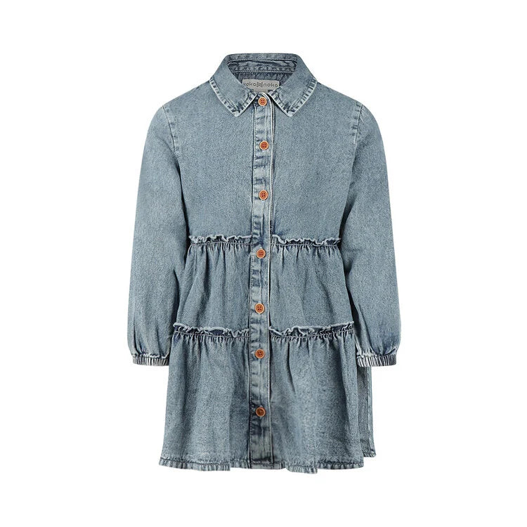 Koko Noko Kids Girls Button-Up Long Sleeve Jean Dress