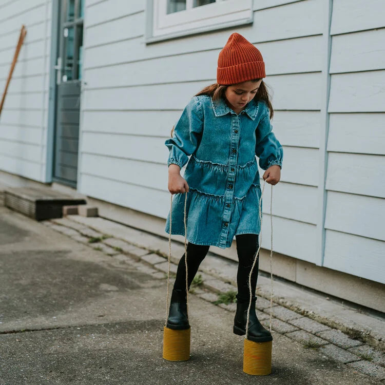 Koko Noko Kids Girls Button-Up Long Sleeve Jean Dress