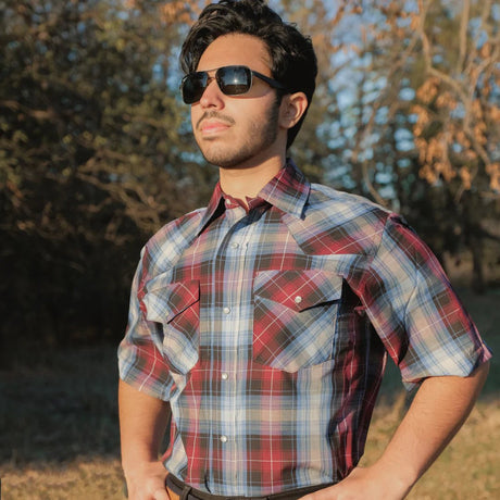 MWG Men's Plaid Short Sleeve Snap Shirt - A&M Clothing & Shoes - Westlock