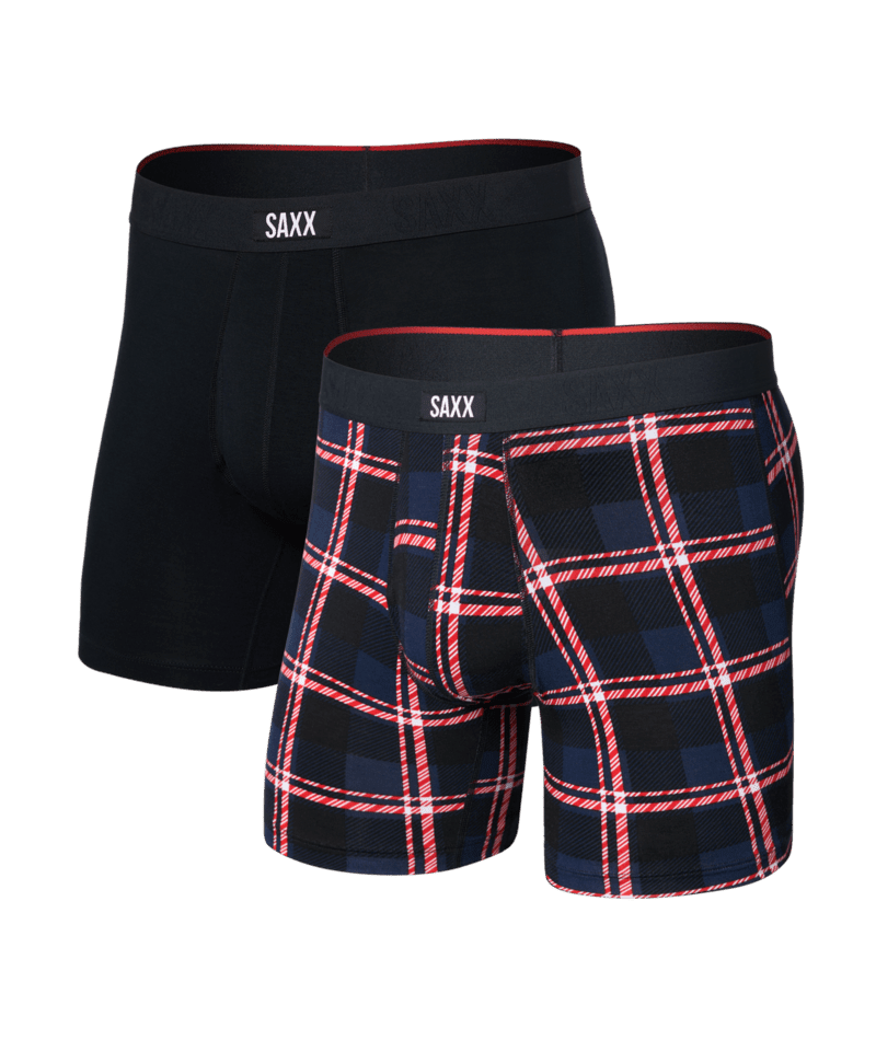 Saxx Men's Vibe Xtra Soft Comfort Boxer Brief Fly 2PK - Confection Plaid/Black