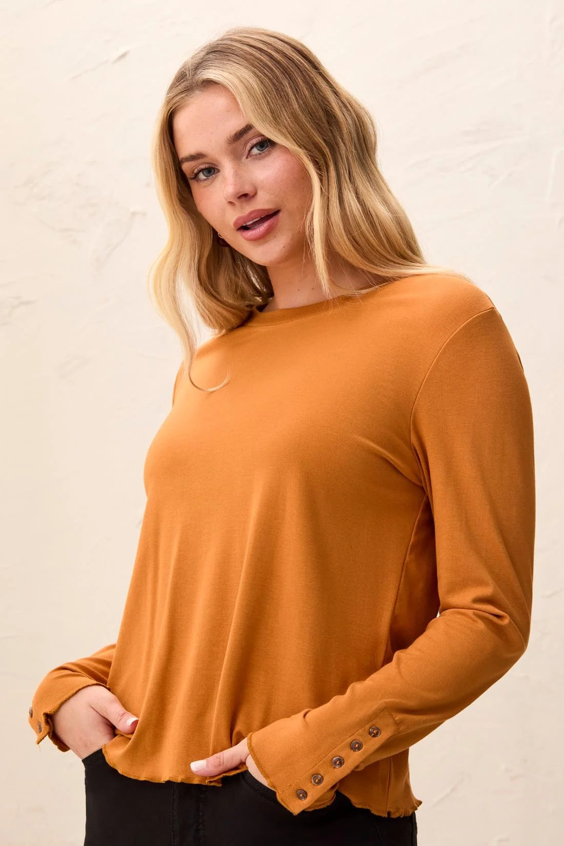 Tribal Women's Soft Viscose Long Sleeve Button Cuff Knit Top