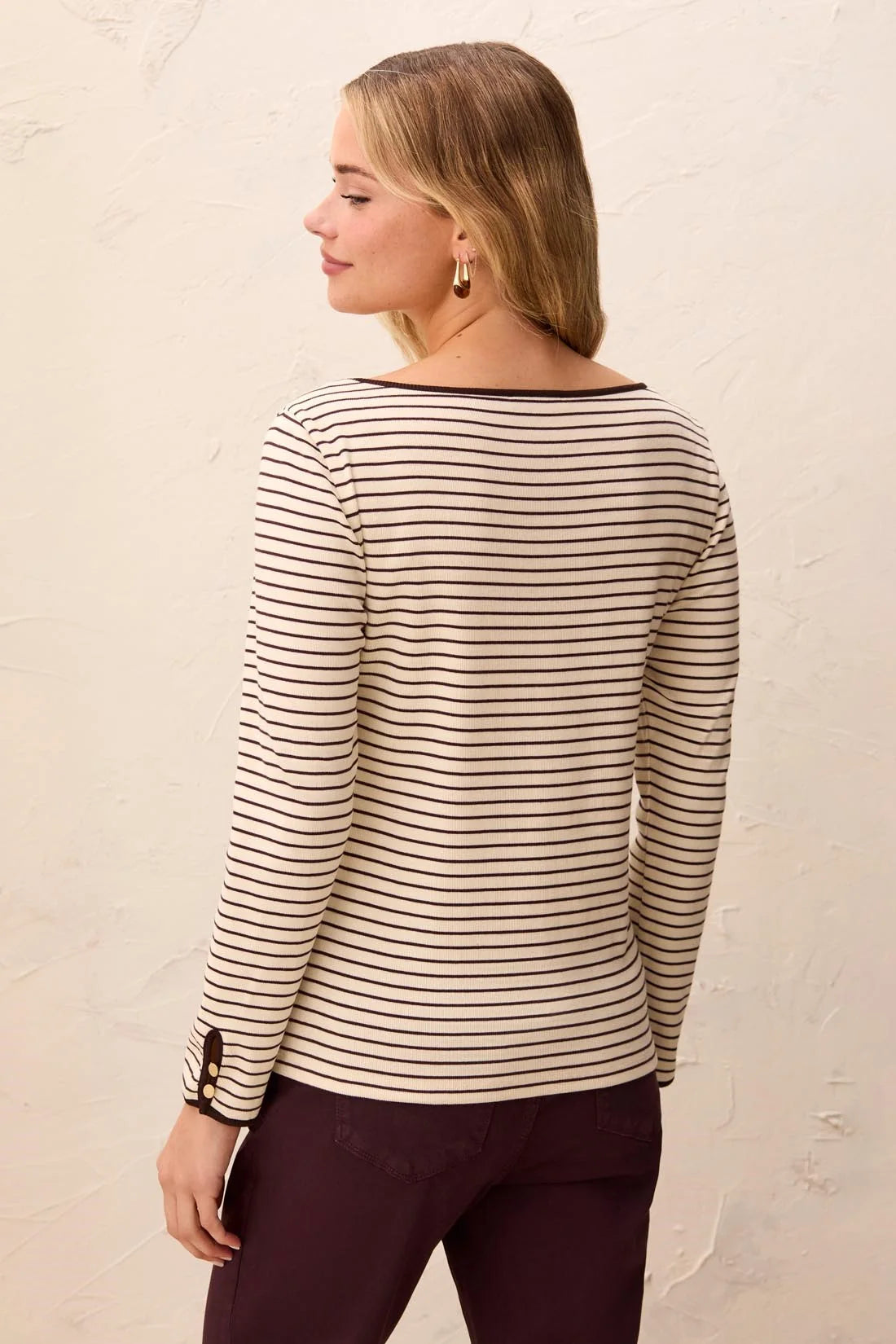 Tribal Women's Long Sleeve Boat Neck Button Detail Top