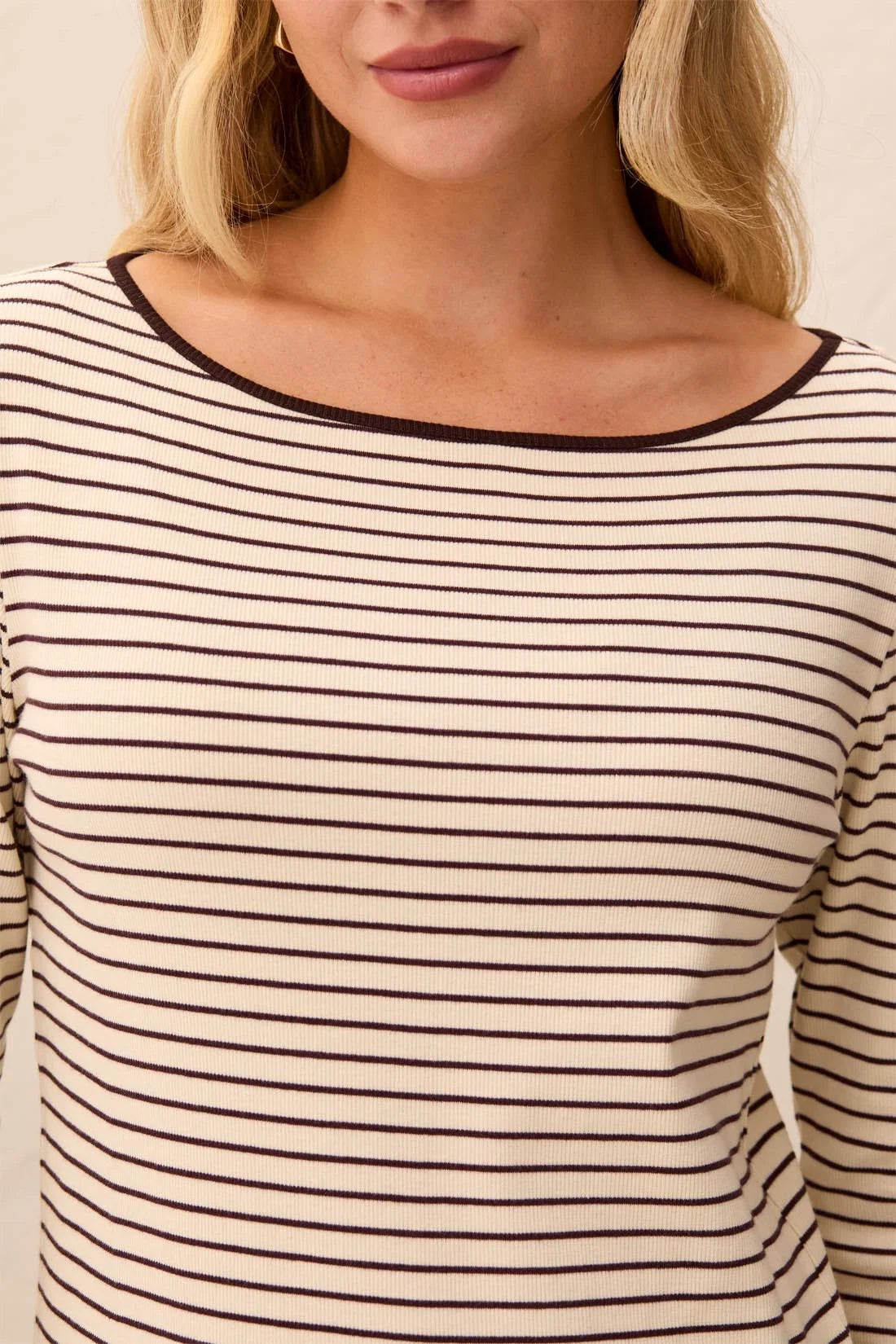 Tribal Women's Long Sleeve Boat Neck Button Detail Top