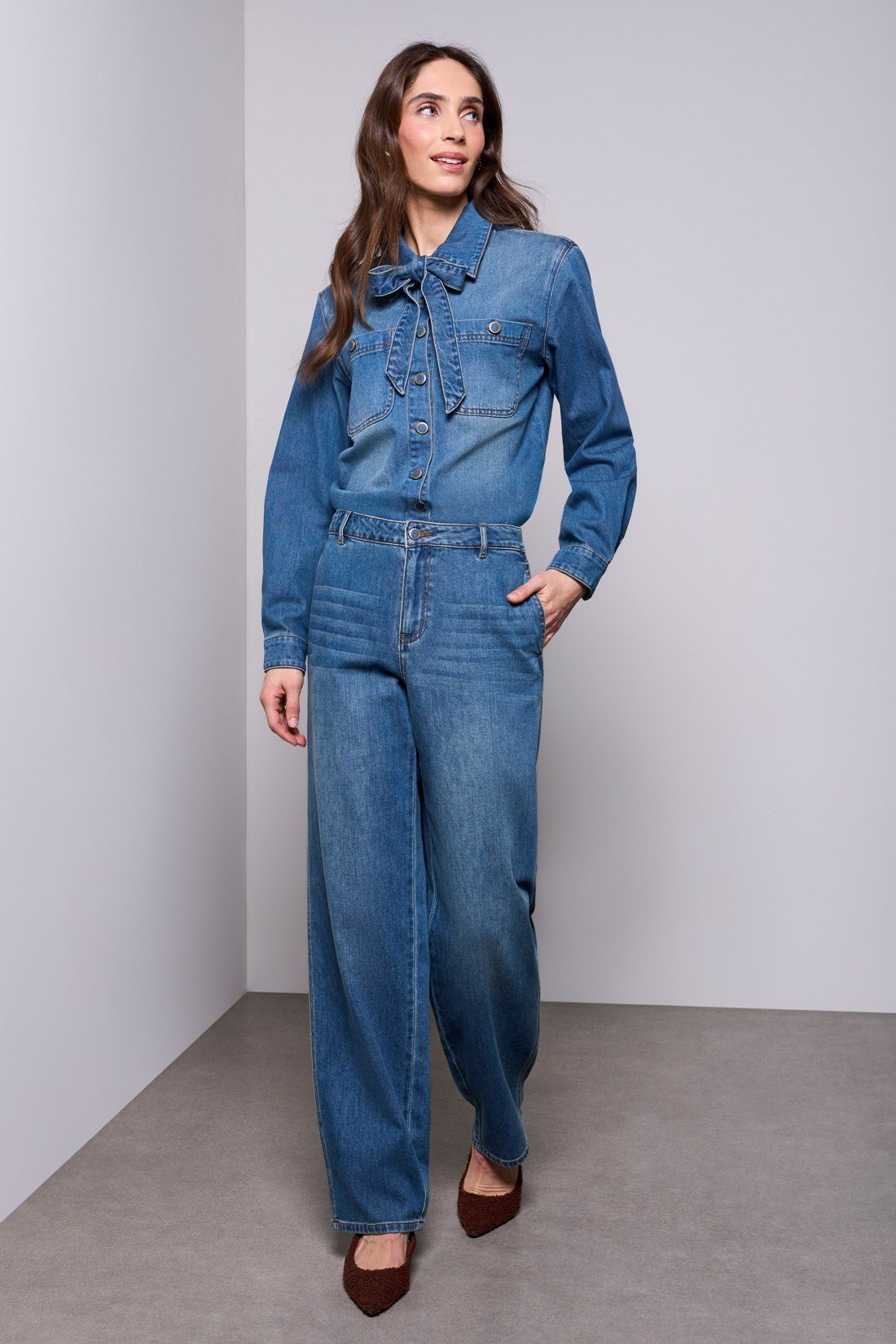 Tribal Women's Denim Removable Self Tie Blouse - Authentic Blue