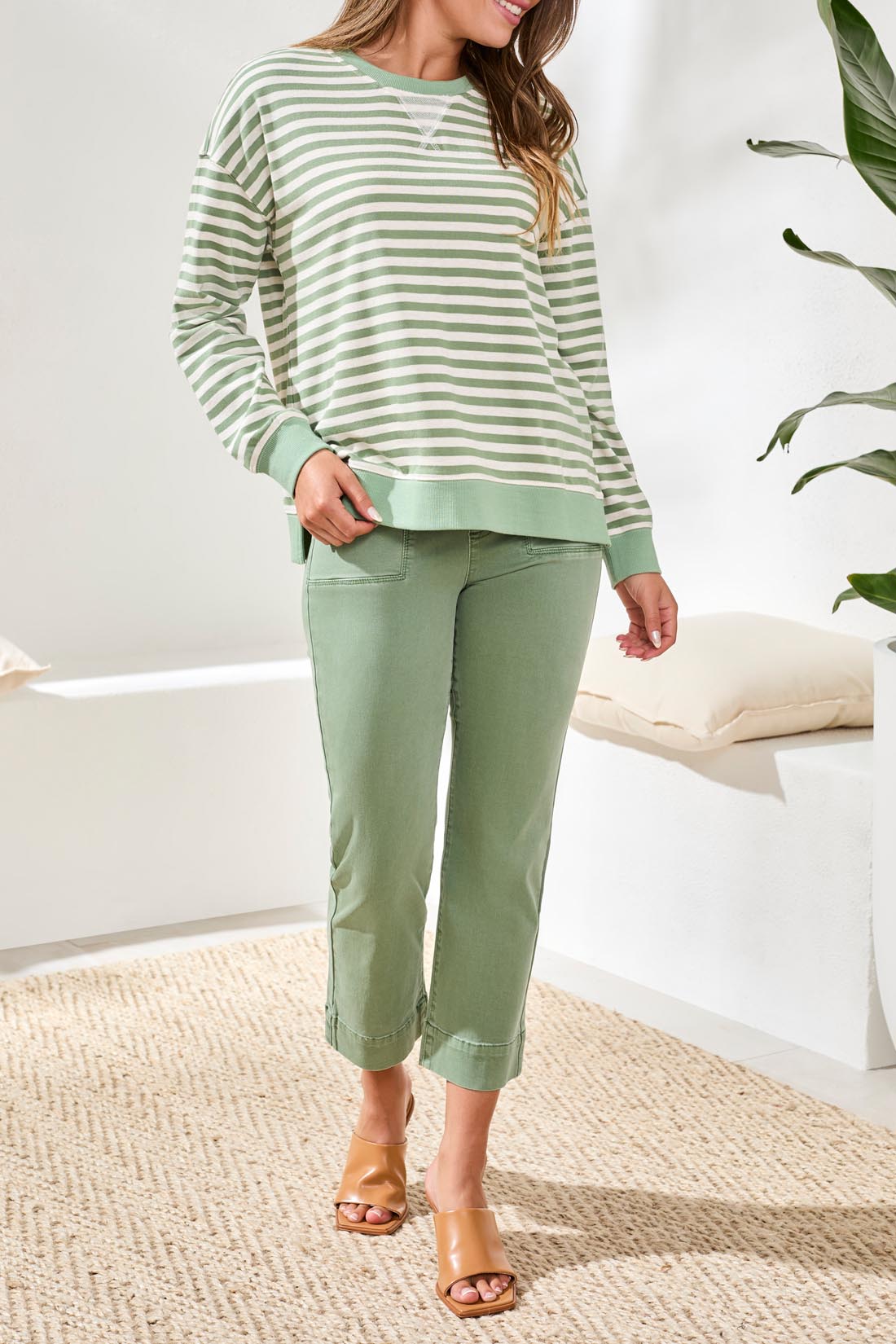 Tribal Women's French Terry Crew Neck Combo Top - A&M Clothing & Shoes Westlock