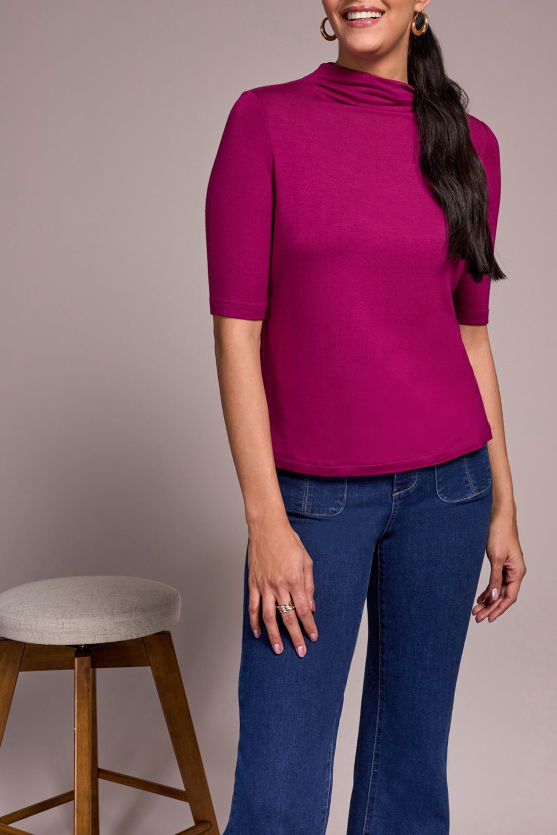 Tribal Women's Funnel Neck Elbow Sleeve Knit Top - A&M Clothing & Shoes - Westlock