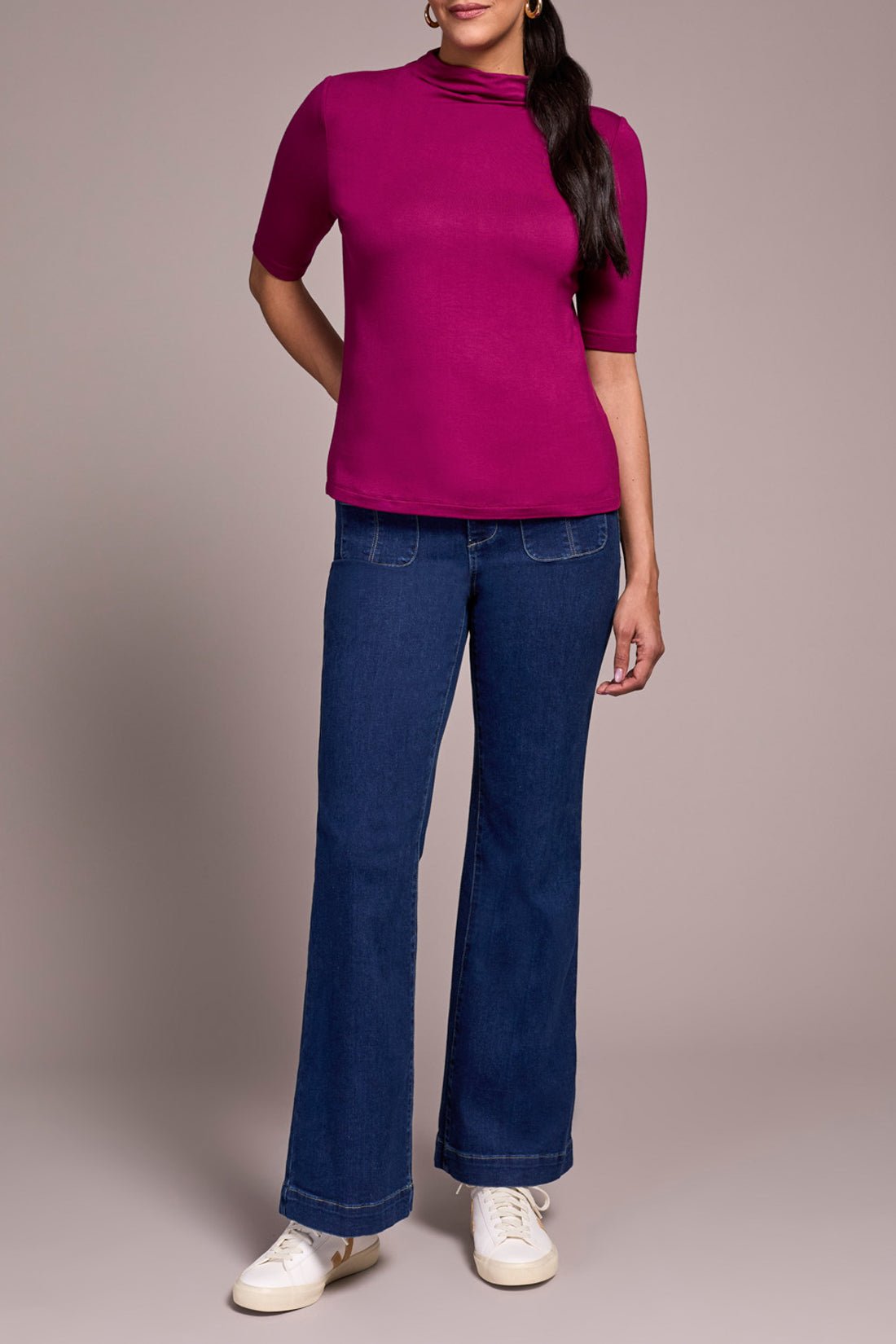 Tribal Women's Funnel Neck Elbow Sleeve Knit Top - A&M Clothing & Shoes - Westlock